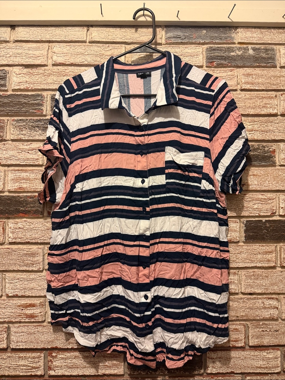 torrid Navy, Pink & White Striped Short Sleeve Button Front Blouse
